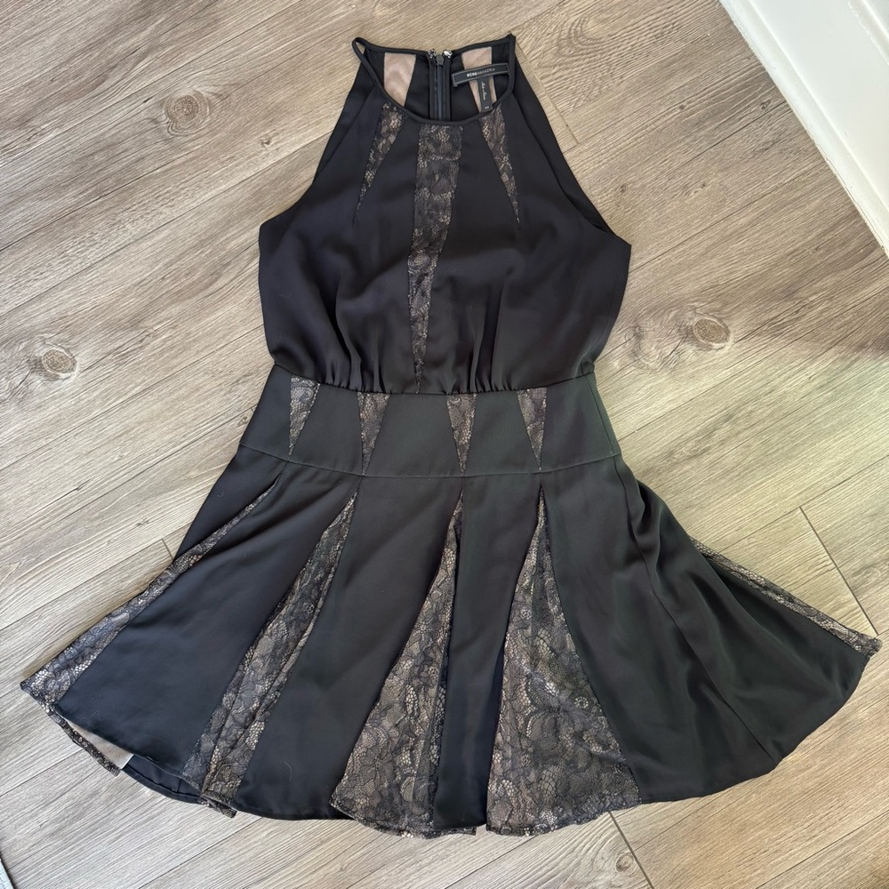 BCBGMAXAZRIA Teena Lace Panel Fit & Flare Dress – Black – Size 4 – NWOT $298